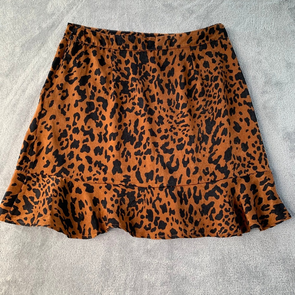 Skirt Women's Medium Brown Black Leopard Animal Print Ruffle Mini